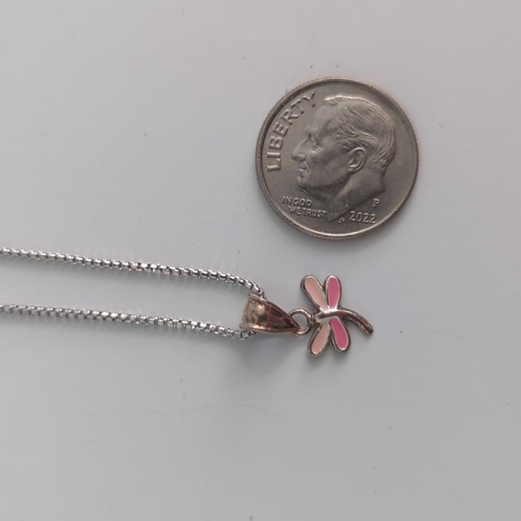 Petite Pink Dragonfly Necklace on 18" Sterling Chain - Picture 4 of 4